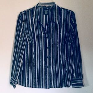 East 5th Black/White Lurex Striped Blouse XLP NWOT
